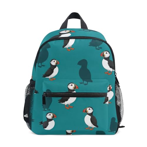 RPLIFE Toddler Backpack for Boys Girls Cartoon Puffins Teal Kids Backpacks with Name Tag Mini Travel Back Pack 3-8 Years Cartoon Puffins Teal S Cute Backpacks