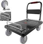 Folding Hand Truck Dolly Cart with Wheels - Platform Truck 1330lbs Capacity, Swivel Casters & Foldable Fence for Moving, Industrial Use (TPR:35.4"x23.6"x36.2")