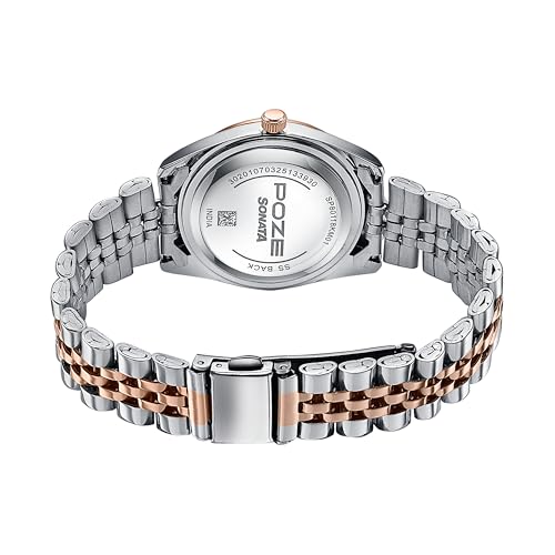 Image of Sonata Bi Metal Breeze Quartz Silver Round Dial Women's Watch | Stainless Steel Material | Multi Color Band - SP80118KM01