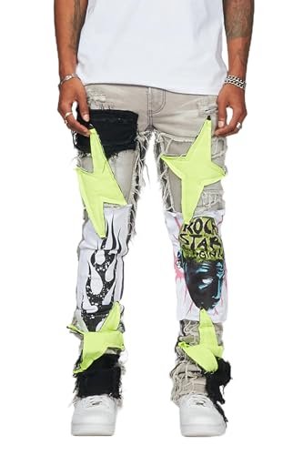 Men's Edgar Grey/Yellow Patchwork Stacked Flare Jean