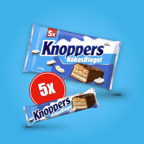 Knoppers KokosRiegel – 1 x 200 g (5 Riegel) – Schokoriegel mit Milch- und Kokoscreme, Haselnüssen, Kokosraspeln, Karamell und Vollmilchschokolade 2