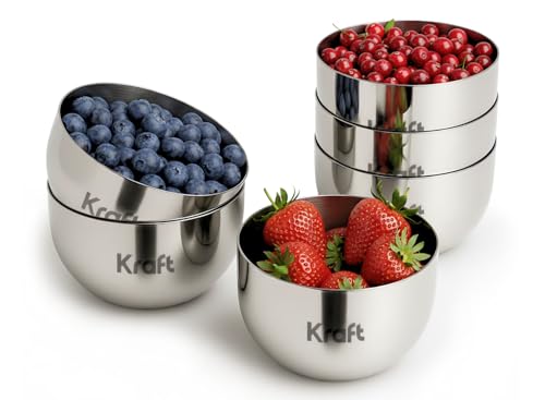 Image of Kraft Premium Stainless Steel Bowl Set of 6-250 ml | Nesting Serving & Storage Bowls for Snacks | Mirror Finish Heavy Gauge Vati | Food Grade katori for Ice Cream, Dessert | BPA Free, Rust-Proof