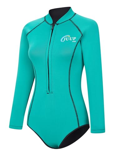 Mufeng Damen Neoprenanzug 2,5mm Neopren Tauchanzüge Stretch Langarm Badeanzug Einteiler Bademode für Tauchen Surfen Schwimmen Grün XXL