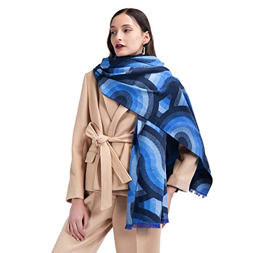 Cold Posh Silk Scarf Wrap Shawl Stole: Neckerchief Fall Winter Long Warm Scarves Shawls For Women Soft Like Cashmere Wool Travel Fashion Accessory Elegant Floral Luxurious Gift,Blue,23.6X78.7 Inch #TOP9
