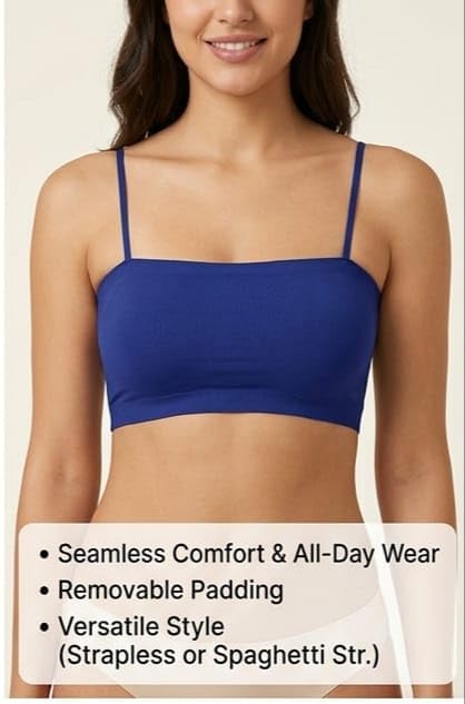 Image of Seamless Padded Bralette for Women | Free Size (Best Fit 28-32 Bust, S to M) | Stretchable Wireless Camisole Bra | Soft Comfortable