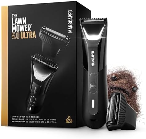 MANSCAPED® The Lawn Mower® 5.0 Ultra Groin & Body Hair Trimmer – Dual-Head SkinSafe® Trimmer & Foil Blades, Waterproof Wet/Dry Groomer, USB-C Rechargeable with Travel Case, Men’s Ball Shaver, Black