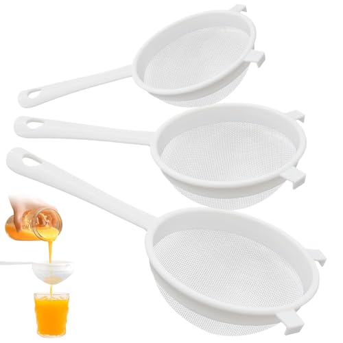 Noaxylic 3 Pièce Passoire Fine, Tamis Cuisine, Passoire Multifonctionnelle de Cuisine, Tamis de Plastique, Passoir Mailles Fines Nylon avec Poignée,...