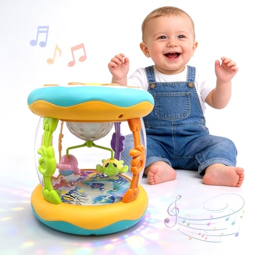 Yeefunjoy Proyector Océano Giratorio para Bebés 12 18 Meses, Juguete Sensorial con Luces y Melodías para Niños de 1 2 3 Años, Juego Educativo de Estimulación para Gatear, Regalo Primer Cumpleaños