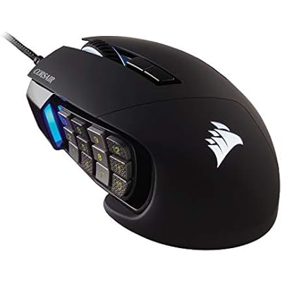 Corsair SCIMITAR RGB ELITE, MOBA/MMO Gaming Mouse, Black, Backlit RGB LED, 18000 DPI, Optical