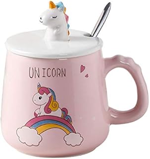 Cute Unicorn Ceramic Mug,Coffee Cup with Lovely 3D Unicorn lid Stainless Steel Spoon,Novelty Cartoon Morning Cup Tea Milk Christmas Mugs for Girls Children Office