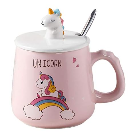 Cute Unicorn Ceramic Mug,Coffee Cup with Lovely 3D Unicorn lid Stainless Steel Spoon,Novelty Cartoon Morning Cup Tea Milk Christmas Mugs for Girls Children Office Cover