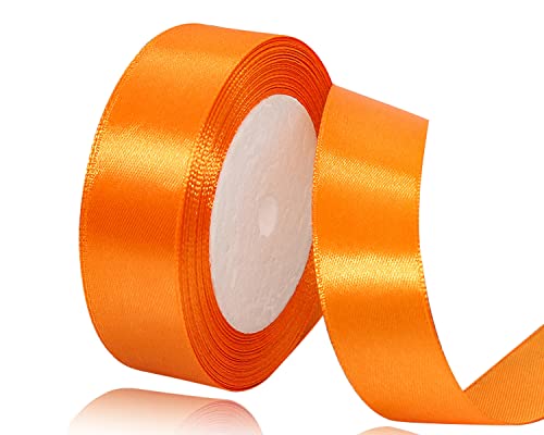 Orange Satin Ribbon 25mm x 22 Meters, Solid Colour Fabric Ribbon for Gift Wrapping, Crafting, Balloon, Sewing Project, Hair Bows, Bridal Bouquet, Wedding Favours Decoration