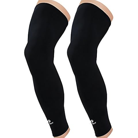 Kuangmi Compression Full Leg Sleeves for Cycling, Basketball, Sport Supports and Recovery and UV Protection 1 Pair (Black, M) Cover