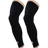 Kuangmi Ultra-thin Leg Thigh & Calf Cooling Silk Sleeve Compression 1 Pair Lightweight UV Sun Protection Men, Women & Youth for Football, Baseball, Running, Volleyball (Black (Pack of 2), Medium)
