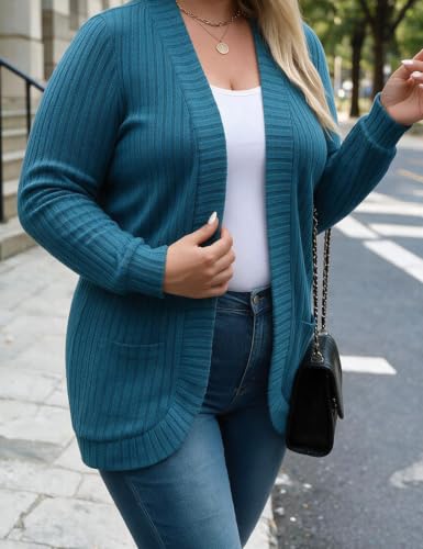 Sherosa Ladies Plus Size Cardigan Sweaters for Business Casual Tea Blue 2X - image 4