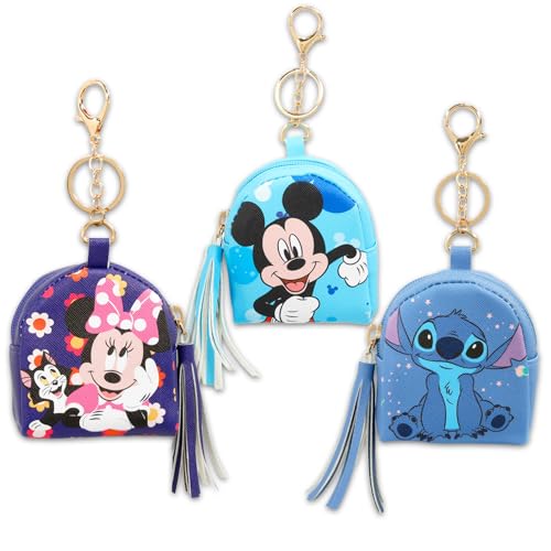 Disney Backpack Buddy Bag Clip Set - Bundle with 3 Mini Mickey Minnie & Stitch Keychain Pouches, Stickers and Door Hanger | Coin Purses for Girls2