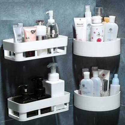 FOMQUAZLI Multipurpose Cosmetic Organizer Shampoo Bottle Holder Plastic Wall Holder Storage Shelf with Self-Adhesive Sticker Hooks for Kitchen Bathroom(1 Bathroom Shelves + 1 Corner Triangle) (White) (B0BBS7LXDL) Amazon Price History, Amazon Price Tracker