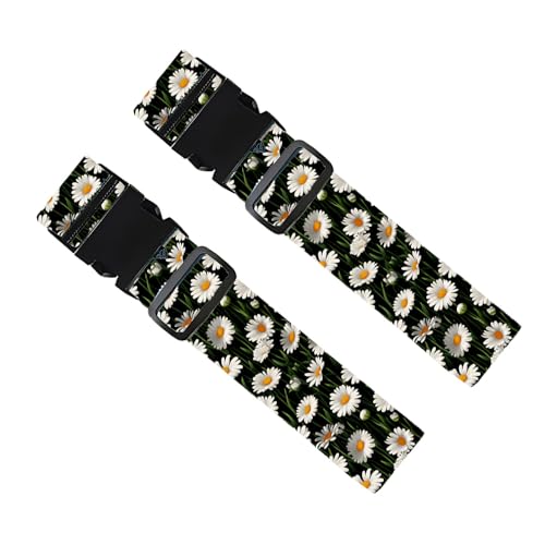 Image of 2PC,Daisy Flower Luggage Strap 1.97 x 70.84 inch White Floral Design Adjustable Suitcase Belt Durable Nylon Baggage Identifier for Elegant Travel Accessory