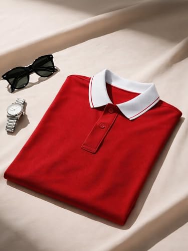 Image of Veirdo Pure Cotton Half Sleeves Regular Fit Plain Solid Classic Polo Colored Collar T-Shirt for Men (Colors: Olive, Black & White)