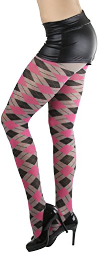 Image of ToBeInStyle Women's Argyle Checkered Diamond Rhombus Net Opaque Sheer Tights Pantyhose