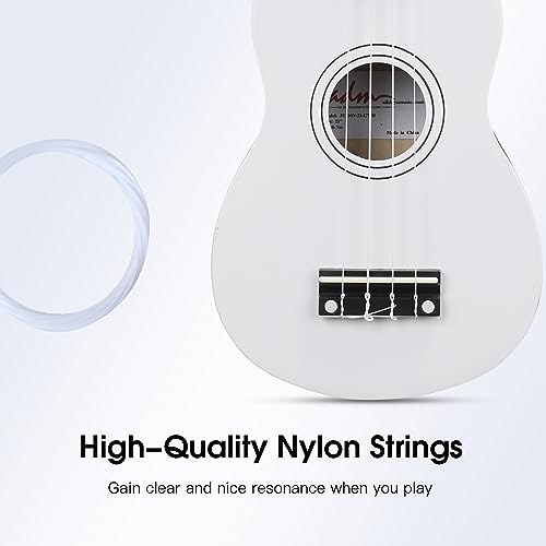 Image of ADM Ukulele for Beginners Hawaiian Wood Ukelele Kit for Kids Adult Student Starter Professional Ukalelee Pack Bundle with Free Lessons Gig Bag Strap Nylon String Tuner (White, 21 Inch)