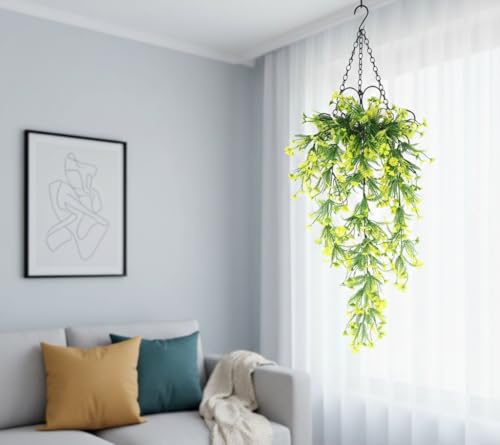 Image of Foliyaj Artificial Yellow Daisy Flower Leaf Vine | Decoration Items for Living Room | Creeper for Wall Decor | Contents (Creeper of Length 70 cm + 1 Metal Wall Stand)