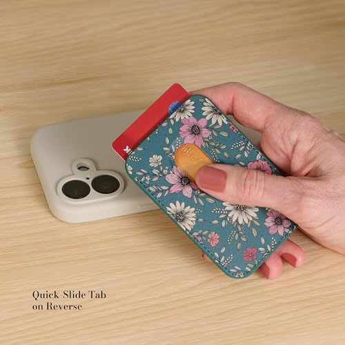 Image of Christian Art Gifts Magnetic Phone Wallet for Women: Be Still Encouraging Scripture, MagSafe Compatible, Premium Faux Leather, Slim Design Cash & Card Holder, Cute Teal Multicolor Floral, 3.8 inch x 2.5 inch