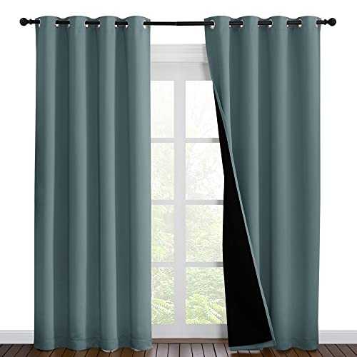 Image of NICETOWN 100% Blackout Curtains 86 inches Long, Pair of Energy Smart & Noise Blocking Out Drapes for Baby Room Window, Thermal Insulated Guest Room Lined Window Dressing(Greyish Blue, 55 inches Wide)