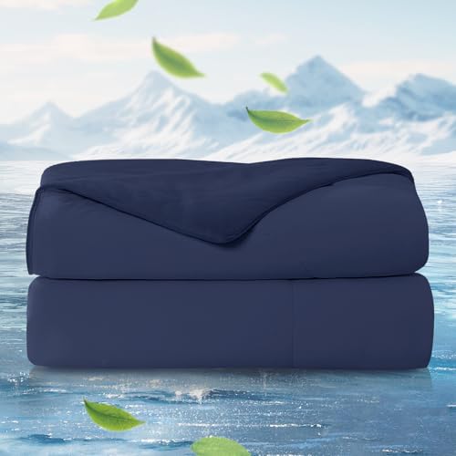 Cozy Bliss Cooling Comforter Twin Size x Sorona® Viscose Natural Fiber, Reversible Silky Smooth Cooling Blanket with Q-Max＞0.45 for Hot Sleepers & Night Sweats, Dark Blue, 68"x90"