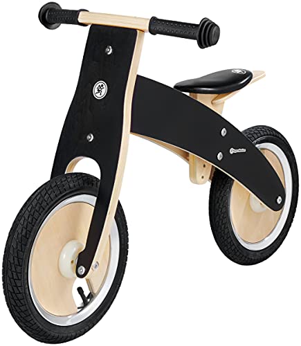 HyperMotion Draisienne Bébé Evolutive en Bois | Vélo D'équilibre pour Enfants +2,5 Ans | Siège Réglable 39-44 cm | Vélo d'apprentissage Léger 3,2 kg Roues Gonflables 12' | Charge Max 35 kg - Noire