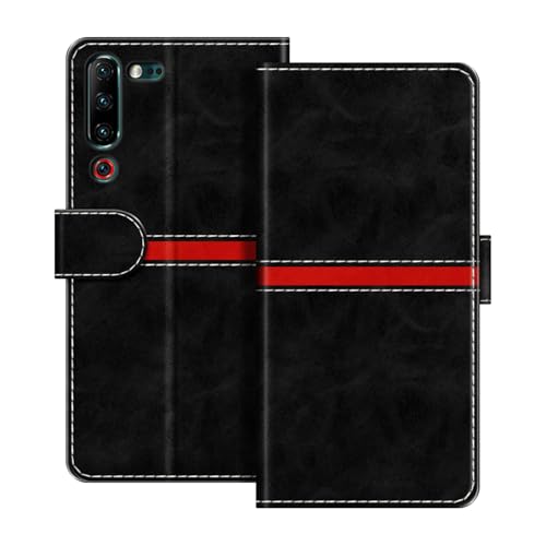 ESACMOT Funda Cartera de Cuero Compatible con Lenovo Z6 Pro 5G Diseño de Rayas Horizontales Flip Cover Protectora con Ranura para Tarjeta Cierre Magnético (Negro)