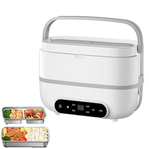 HLGKBY Lunch Box con Riscaldamento Elettrico a Doppio Strato, scaldavivande Portatile con scaldavivande Elettrico da 200 W, Contenitore per Alimenti Rimovibile in Acciaio Inossidabile da 1,1 Litri