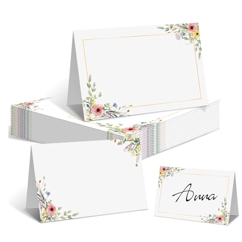50 Pcs Wedding Place Cards, Flower Name Cards for Table Setting, Wedding Name Card, Seating Placement Tags, Table Place Card for Birthday Christmas Party Decors