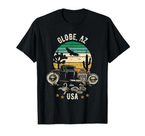 Globe AZ USA Hotrod, diseño retro, estilo desierto y puesta de sol Camiseta