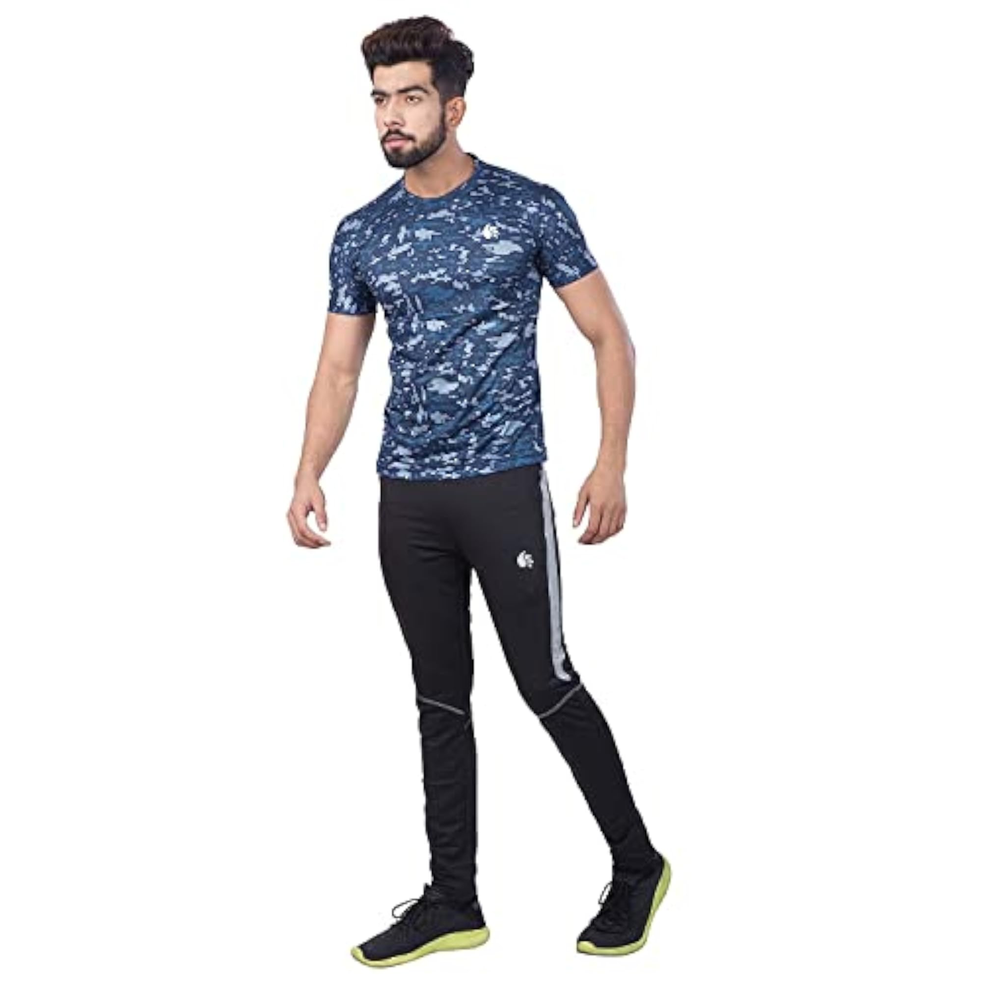 Men's Round Neck Half Sleeve T-Shirt, XX-Large, Navy/Grey