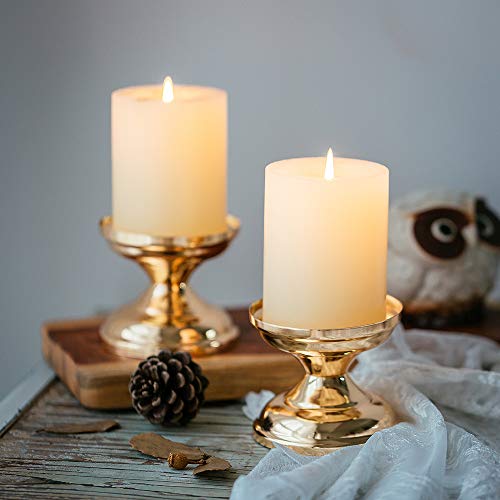 4 Pcs Gold Metal Pillar Candle Holders, Wedding Centerpieces Candlestick Holders For 3" Candles Stand Decoration Ideal For Weddings, Special Events, Parties #TOP2