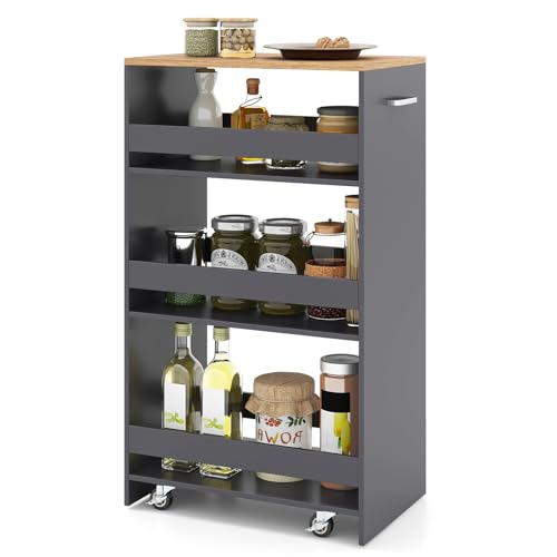 COSTWAY Chariot de Rangement 30 cm à roulettes, Desserte de Cuisine Etroit à 4 Niveaux avec...