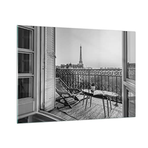 Vidrios decorativos 100x70cm Cuadro Sobre Vidrio Moderno Blanco Y Negro París Balcón Grande Cocina Cuadros Pared Impresiones Decoracion Salon Impresión en Cristal Wall Art Prints GAA100x70-4595