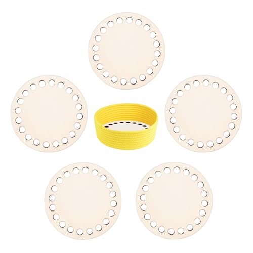 CiciIng 5 unidades de suelo de mimbre para ganchillo, 10 cm, suelo de madera para ganchillo, base redonda de bolsillo de madera, juego de mimbre para manualidades, suministros para manualidades