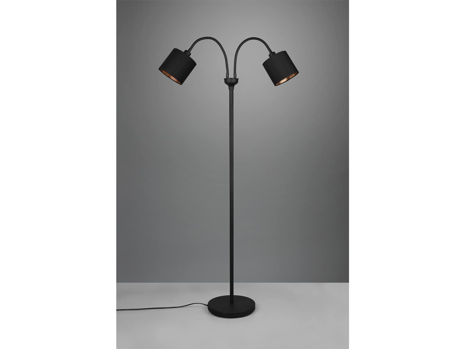 Kleine Stehleuchte 130cm 2-flammig mit Flexarmen, Stoffschirme Schwarz