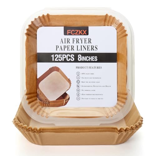 Air Fryer Paper Liners 125Pcs 8-inch Non stick and oil resistant square lined air fryer parchment paper easy to clean, durable, food grade - suitable for air fryers, ovens and microwaves (Square)