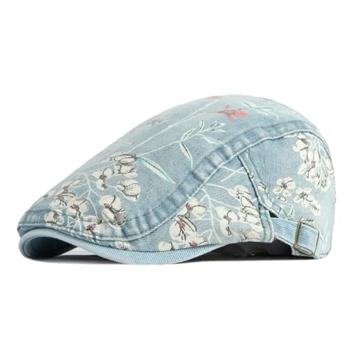 Image of Quanhaigou Unisex Denim Newsboy Hats Flat Ivy Gatsby Cabbie Driving Berets Hat Cotton Dad Cap for Men Women