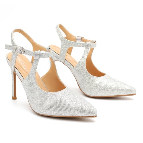 Enelauge Women's Closed Pointed Toe Heels Ankle Strap Pumps Low Kitten Heel Elegant Strappy Comfortable Office Wedding Dressy Bride Prom Shoes3