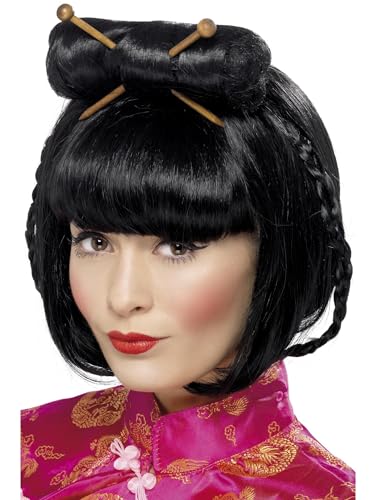 Smiffys womens Oriental Lady Wig, Black, One Size - Thumbnail 3