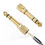VCE 6.35mm Male to 3.5mm Female 1/4 inch to 1/8 inch 24K Stereo Audio Jack Adapter for Aux Cable, Guitar Amplifier, Headphone, 2 Pack