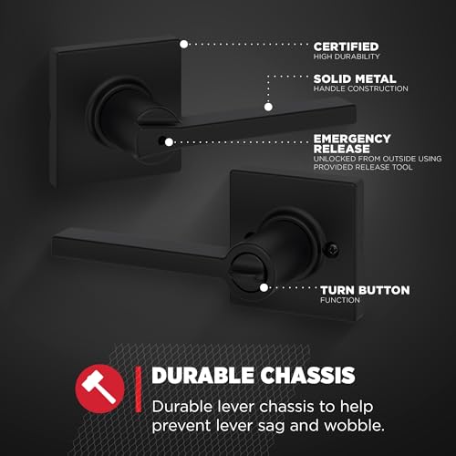 Image of Kwikset Casey Interior Privacy Door Handle with Lock, Door Lever for Bathroom and Bedroom, Matte Black Reversible Keyless Turn Lock, with Microban Protection (Pack of 6)