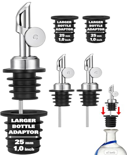 Pafusen Olive Oil Pour Spout with Adapters, Oils Pourer for Olive Oil Dispenser Bottle, Easily Turn Your Bottles into Dispensers for Liquor,Oils,Bottle Pourers (Sliver, 3 Pack Pour +Adapters)
