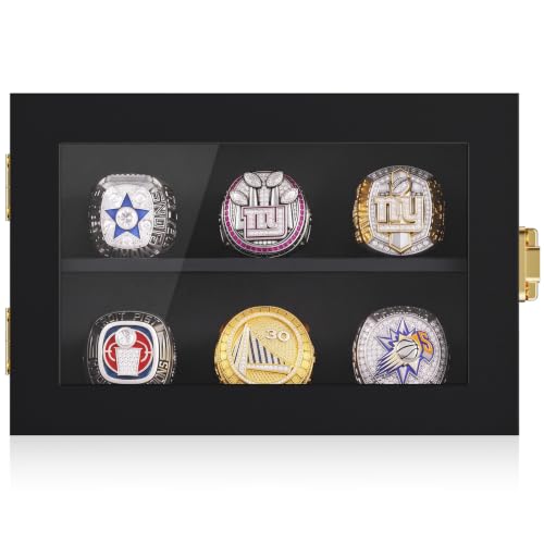 Image of TJ.MOREE 9 Rings Championship Ring Display Case 4.7x7 Wall Mount Wooden