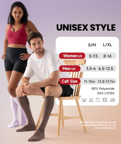 Image of PULIOU Compression Socks for Women Men, Comfortable 20-30 mmHg Circulation Knee High for Travel, Flying, Athletic, 2 Pairs