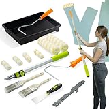 15PCS Paint Roller Kit with Extension Pole 2 to 4FT, 4"9" Paint Rollers, Microfiber Roller Covers, Paint Tray & Brushes for Professional Painting, House Paint Rolle for Walls, Ceilings & Home Projects